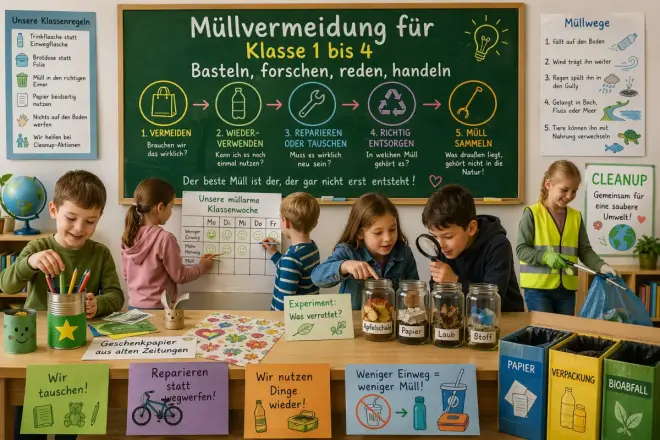 Müllvermeidung für Klasse 1 bis 4: Basteln, forschen, reden